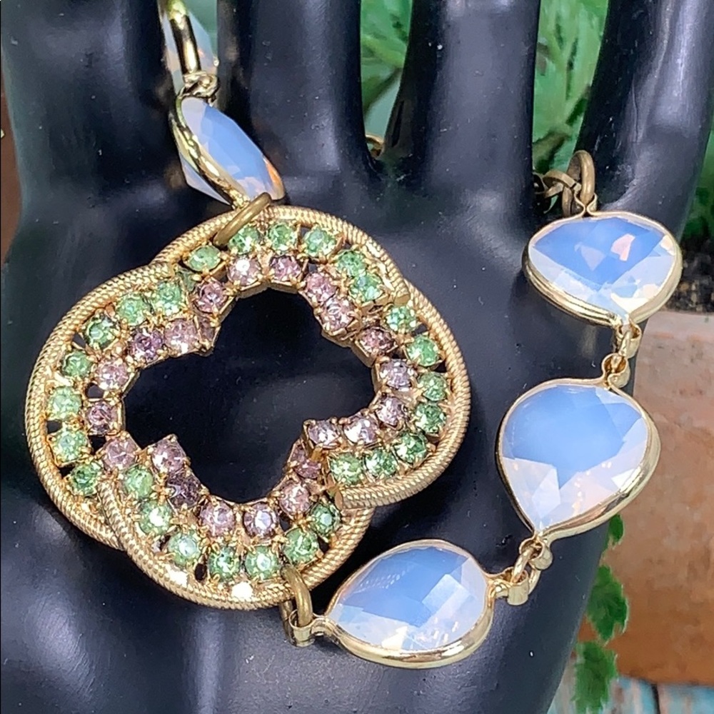 Gold-Tone Bracelet with Pastel Green and Pink Crystal Accents